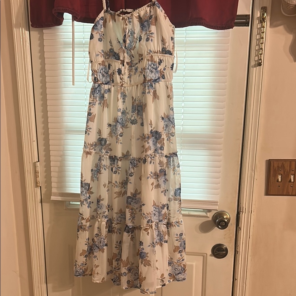 Trixxi Blue and White Halter Maxi Sundress